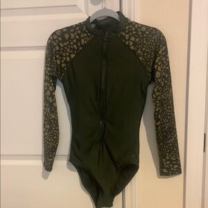 All in Motion Rash Guard  Green Long Sleeve Swim with Patterned Sleeves Small